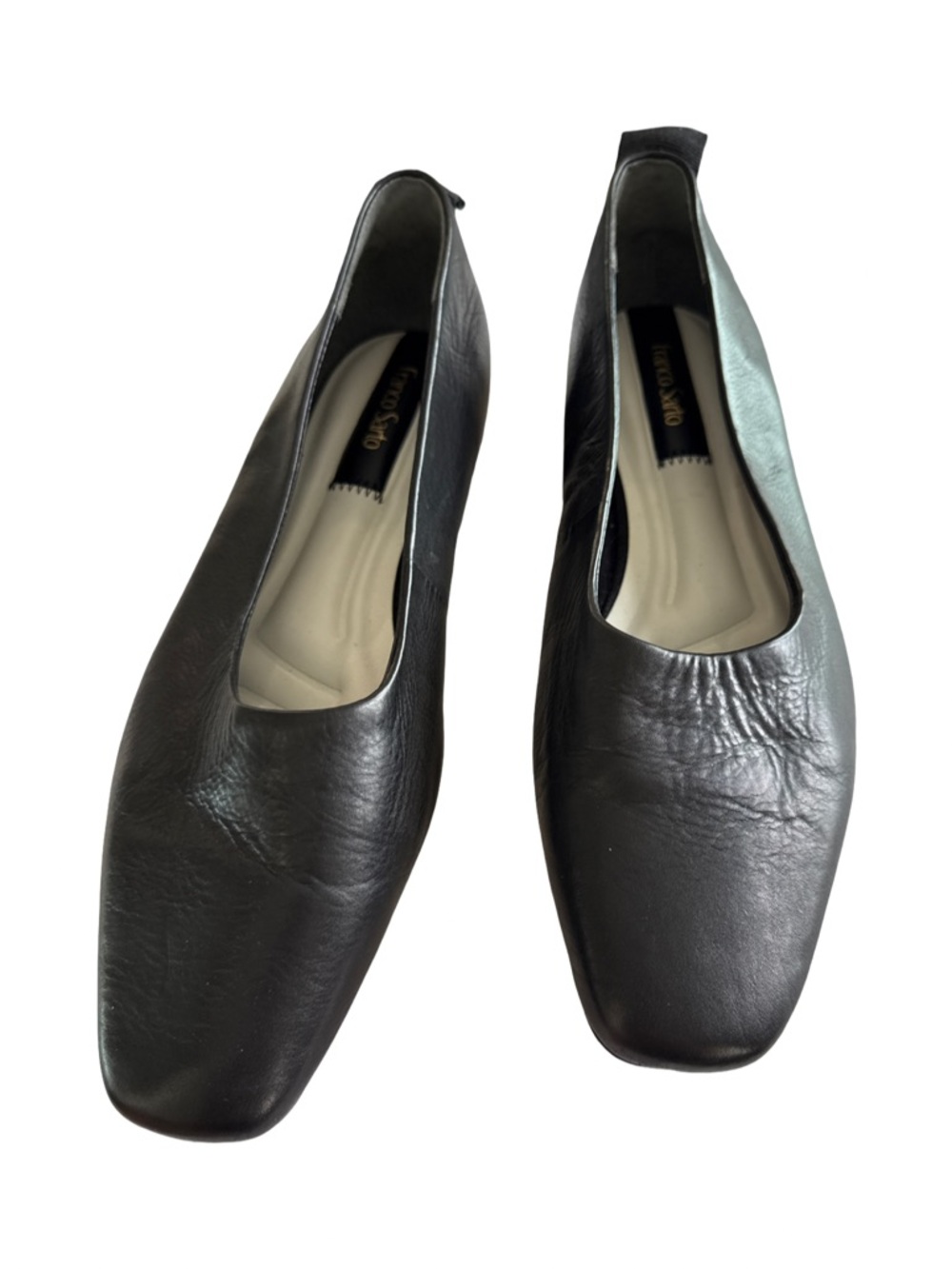 Franco Sarto Black Leather Square-Toe Flats